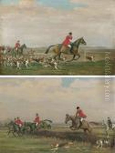 Full Cry; And Over The Fence Oil Painting by John Sanderson Wells