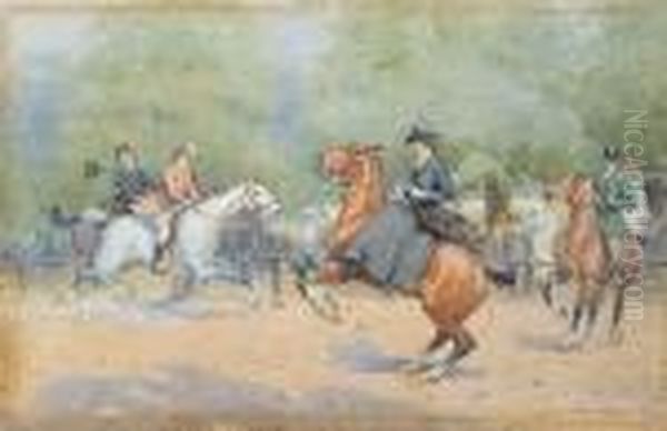 Riding At Rotten Row, Hyde Park Oil Painting by John Sanderson Wells