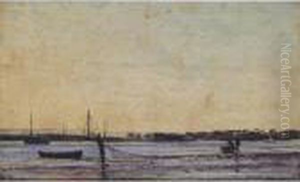 River Scene Oil Painting by William Page Atkinson Wells