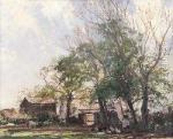 Feeding The Hens Oil Painting by William Page Atkinson Wells