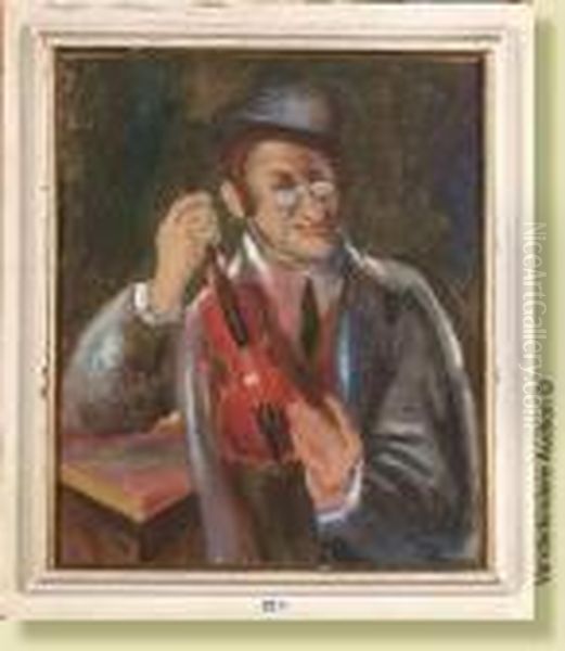 Levioloniste Juif, Aquarelle Sur
 Papier. Signee En Bas A Droite A.wenbaum. Ecole Ukrainienne. Dim.: 
50x42 Cm Oil Painting by Albert Wenbaum