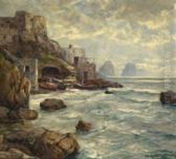 Fischerdorf An Der Kuste Von
 Capri. Oil Painting by Albert Wenk
