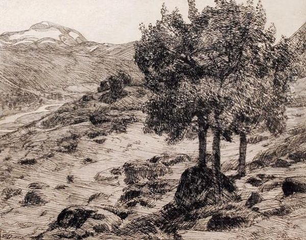 Landskap Oil Painting by Erik Werenskiold