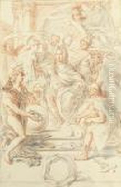 Le Couronnement D'un Roi, 
Probablement Jean V De Portugal, Par Minerve, Entoure De Mercure, La 
Renommee Et D'autres Figures Oil Painting by Joseph Ii Werner