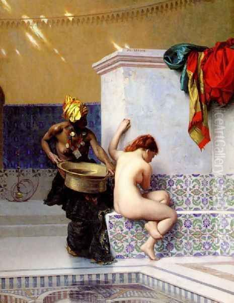 Turkish Bath Or Moorish Bath Two Women Oil Painting by Jean-Leon Gerome