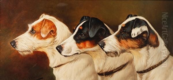 Three Terriers Oil Painting by John Arnold Wheeler
