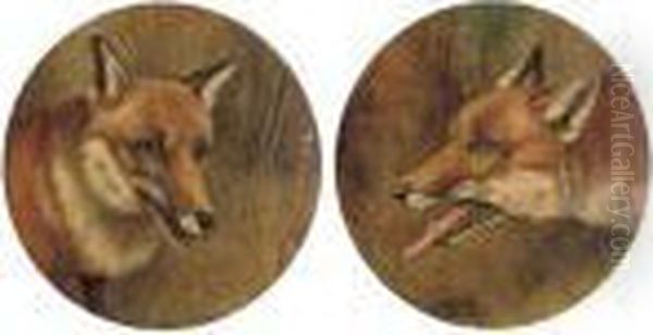 Fox Heads Oil Painting by John Alfred Wheeler