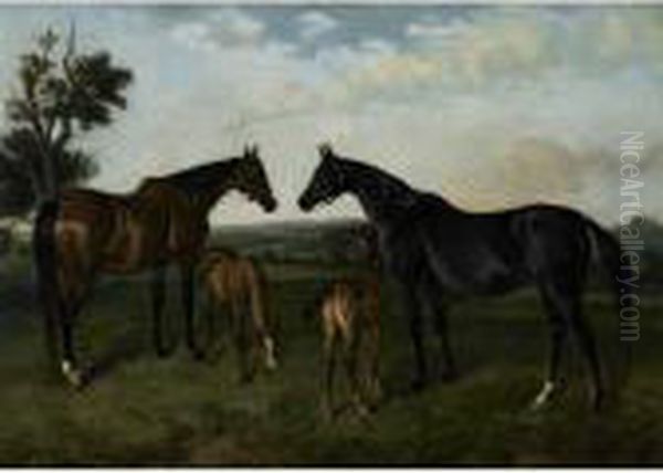 Brood Mares Oil Painting by John Alfred Wheeler