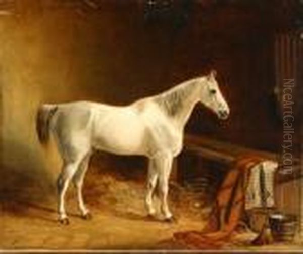 Grey Hunter In A Stable Oil Painting by John Alfred Wheeler