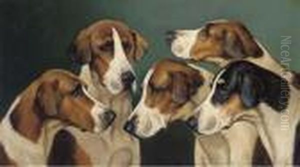 Five Hounds Oil Painting by John Alfred Wheeler