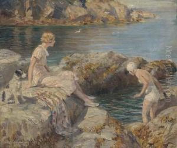 Exploring The Pool Oil Painting by Rowland Wheelwright