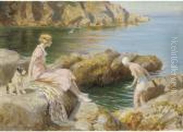 Exploring The Pool Oil Painting by Rowland Wheelwright