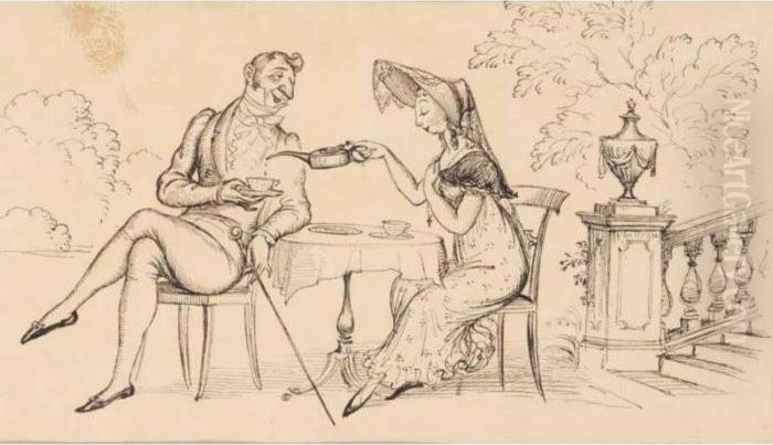 Tea In The Garden Oil Painting by Rex John Whistler