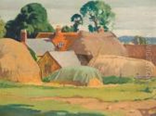 Farm House In A Landscape Oil Painting by Ernest Herbert Whydale