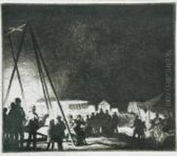 Fairground Scene At Night Oil Painting by Ernest Herbert Whydale