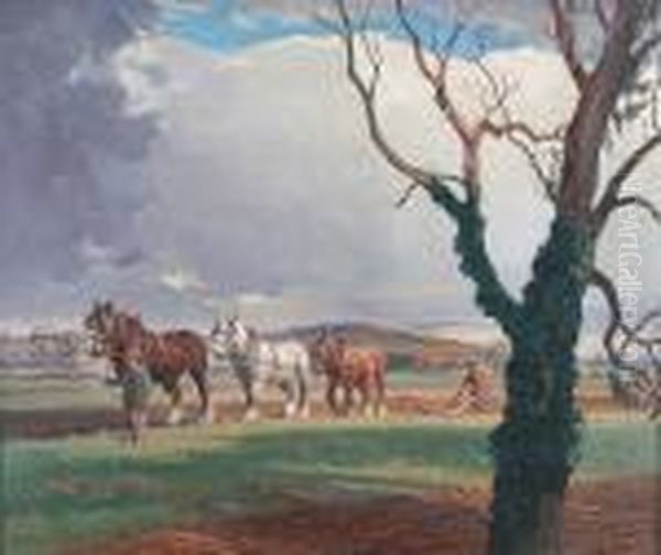 The Plough, Sandy Heath Oil Painting by Ernest Herbert Whydale