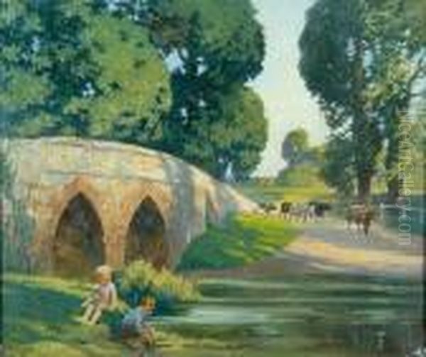 The Packhorse Bridge, Sutton, Near Biggleswade Oil Painting by Ernest Herbert Whydale