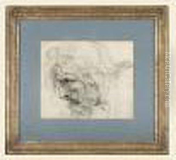 Tete D'homme Barbu De Profil [, Study Of A Bearded Man Seen In Profile, Black Chalk] Oil Painting by Jean Baptiste Joseph Wicar