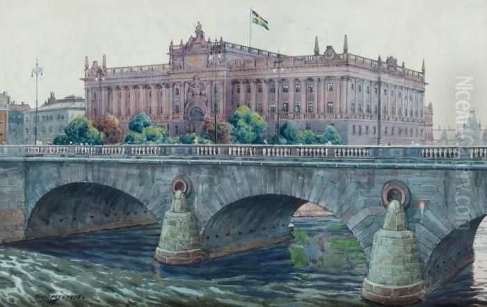 Vy Mot Riksdagshuset, Stockholm Oil Painting by Gunnar Mauritz Widforss