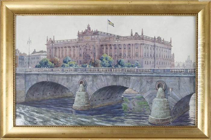 Riksdagshuset Oil Painting by Gunnar Mauritz Widforss