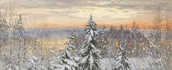 A Snowy Afternoon Oil Painting by Gunnar Mauritz Widforss