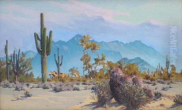 Cacti And Mountains Oil Painting by Gunnar Mauritz Widforss