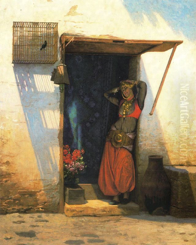 Woman of Cairo at her Door Oil Painting by Jean-Leon Gerome