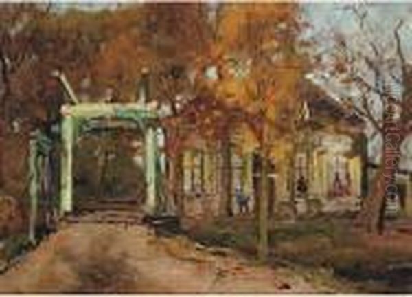 De Groene Wipbrug: A Green Drawbrigde In Autumn Oil Painting by Jan Hillebrand Wijsmuller