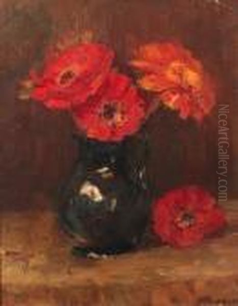 Flowers In A Vase Oil Painting by Jan Hillebrand Wijsmuller