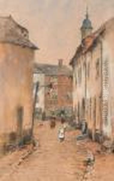 Villagers In A Street Oil Painting by Jan Hillebrand Wijsmuller