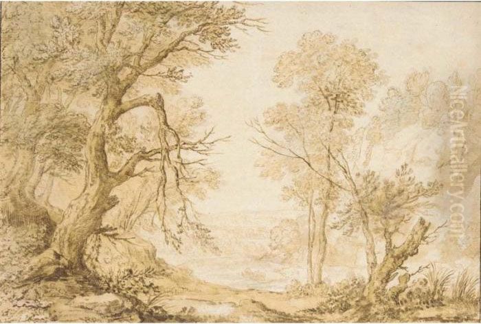 View Of A Rocky Wooded Landscape Oil Painting by Jan Wildens