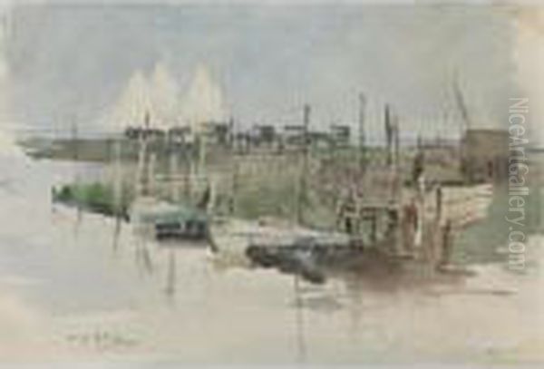Fish Mongers' Wagons, Riverhead,
 Long Island And Landscape,riverhead, Long Island: A Double-sided 
Drawing Oil Painting by Irving Ramsay Wiles
