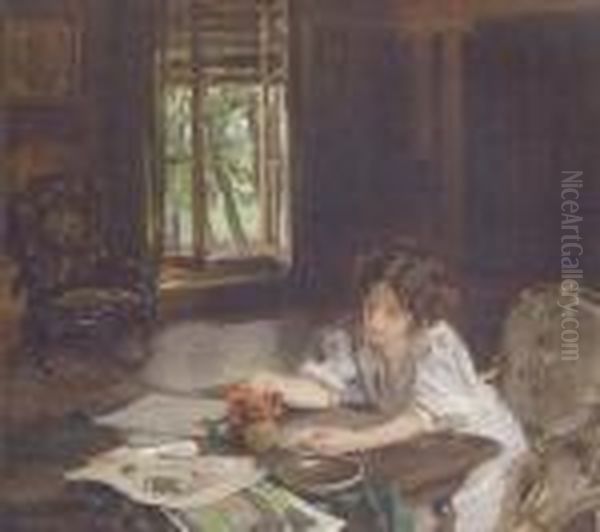 Interior Oil Painting by Irving Ramsay Wiles