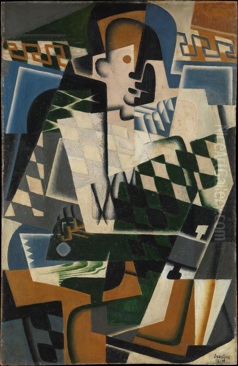 Harlequin with a Guitar Oil Painting by Juan Gris