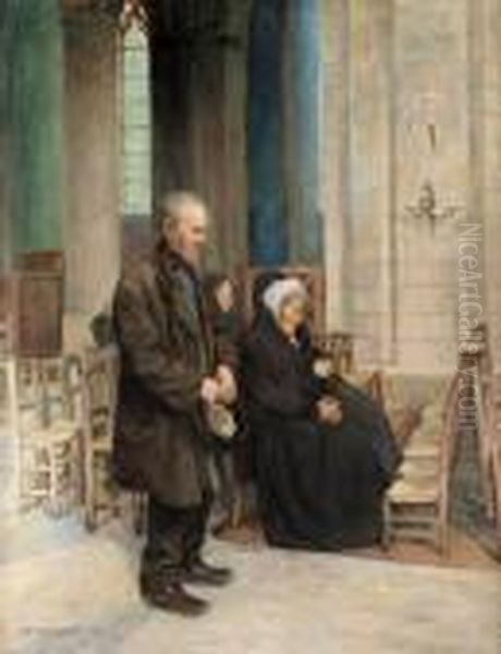 At Mass. In St. Germain Des Pres Oil Painting by Carl Wilhelm Wilhelmson