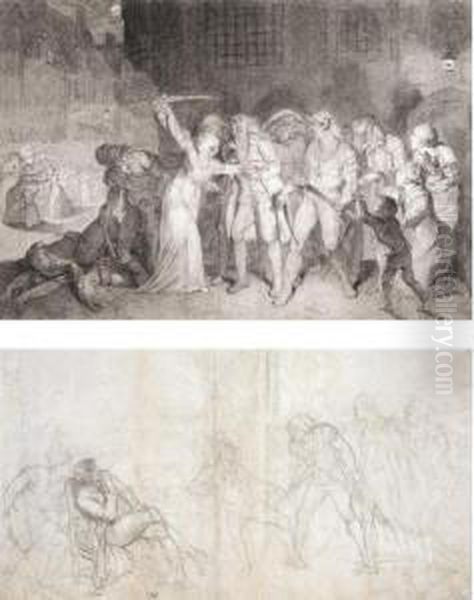 Elizabeth Cazotte Rescues Her 
Father From The Death Sentence At The Prison Of L'abbaye 23 September 
 (#) Verso Oil Painting by Pierre-Alexandre Wille