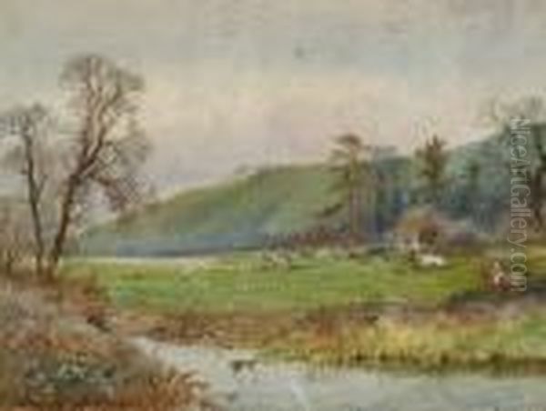 Hunting In A River Landscape Oil Painting by Arthur Willett
