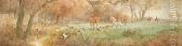 Hounds At Check, Ditching Brooks, Sussex Oil Painting by Arthur Willett