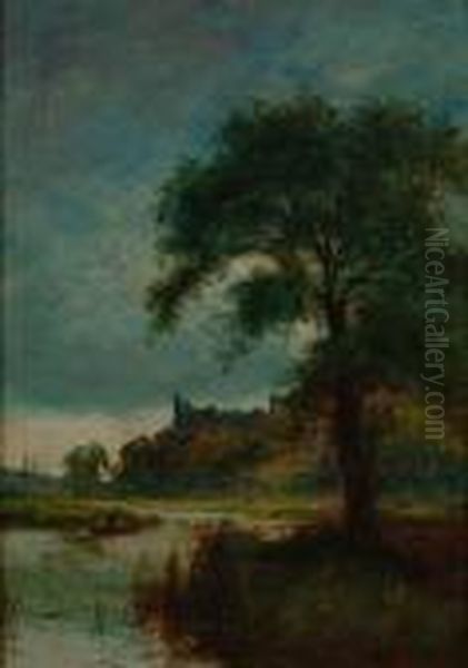 'evening Fishing' And 'fishing On A River'' Oil Painting by Arthur Willett