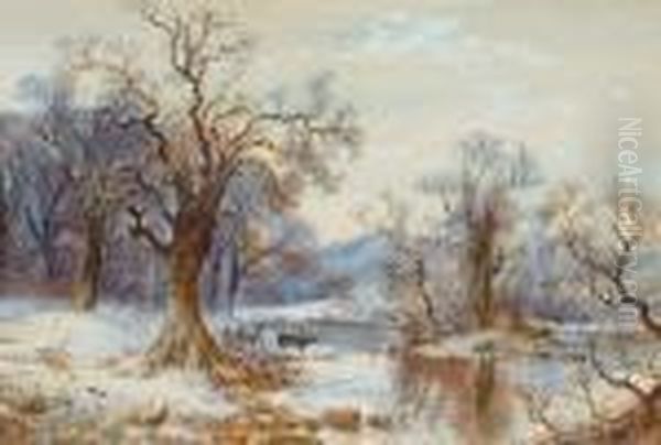 A Wintry Day, Bagshot Oil Painting by Arthur Willett