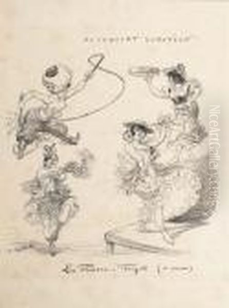 Au Concert Europeen: Des Femmes 
Avec Un Fouet, Un Tambourin, Habillees En Kilt Et Dansant Avec Des 
Castagnettes Oil Painting by Adolphe Willette