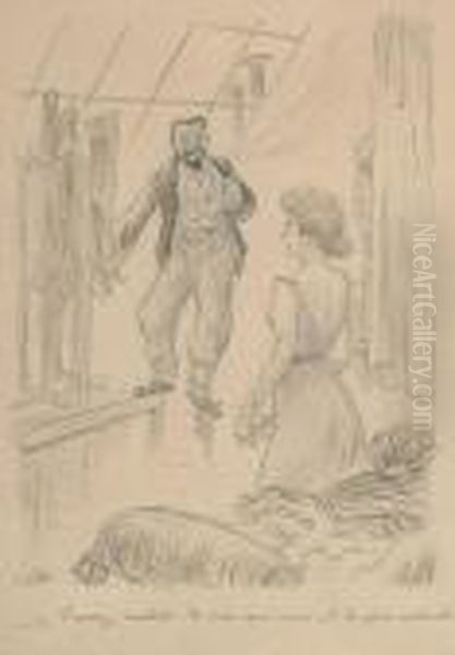 The Countess And The Painter Oil Painting by Adolphe Willette