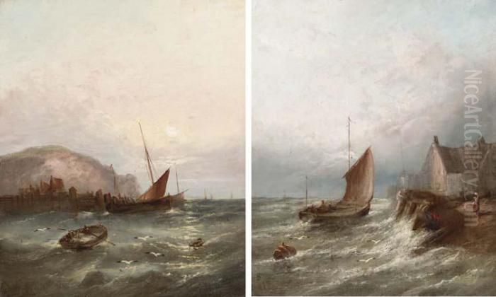 Landing In Rough Seas And Returning To The Dock Oil Painting by William Harry Williamson