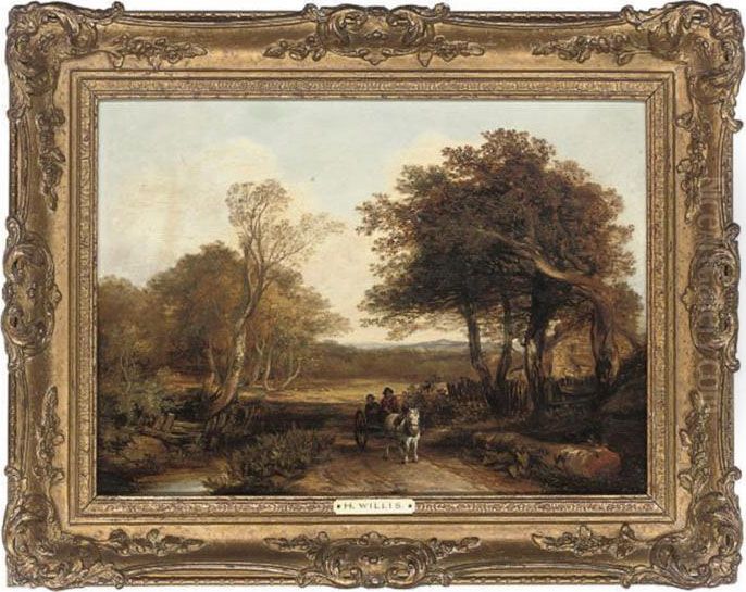 A Horse And Cart On A Path; And A Shepherd With His Flock Oil Painting by Henry Brittan Willis, R.W.S.