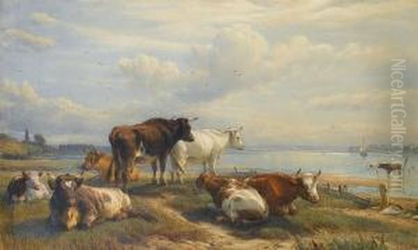 Cattle Near Christchurch Oil Painting by Henry Brittan Willis, R.W.S.