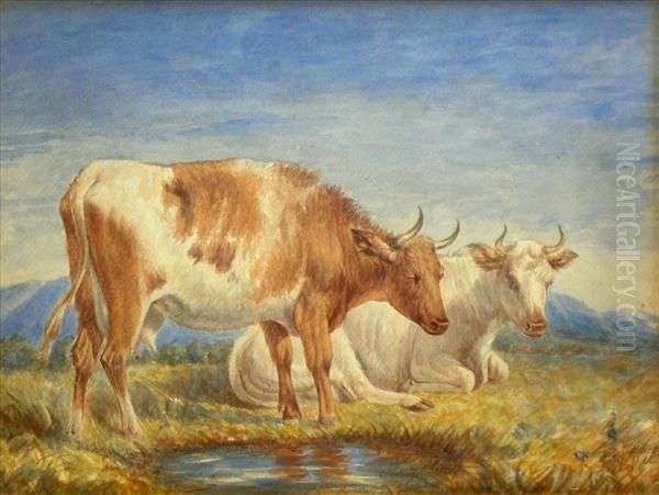 Cattle By Apool Oil Painting by Henry Brittan Willis, R.W.S.