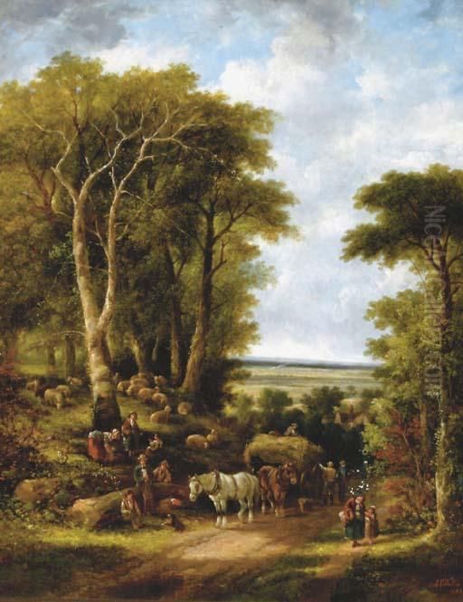 Travelers On A Country Road Oil Painting by Henry Brittan Willis, R.W.S.
