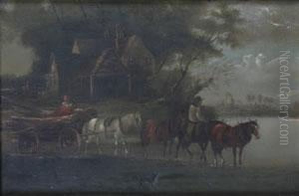 Untitled Scene With Horse Drawn Carriage Oil Painting by Henry Brittan Willis, R.W.S.