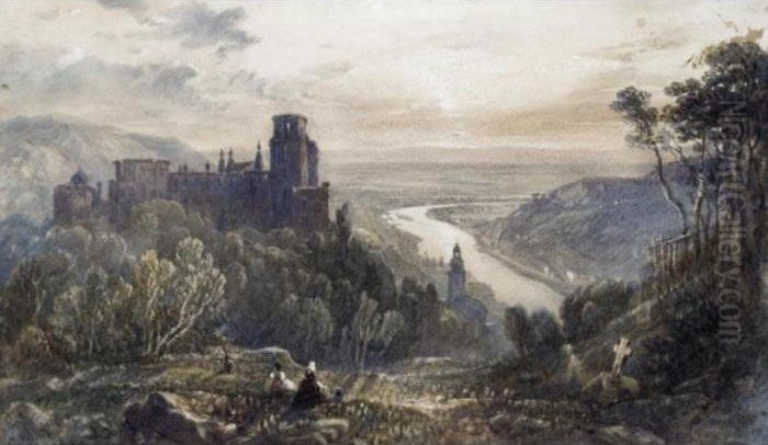 View Of A Castle In Heidelberg Oil Painting by Henry Brittan Willis, R.W.S.