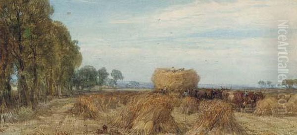 Harvesting In Sussex Oil Painting by Henry Brittan Willis, R.W.S.
